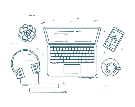 Flat line workplace concept.のイラスト素材