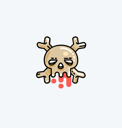 Flat linear bloody skull and crossbones icon. Vector danger sign.のイラスト素材