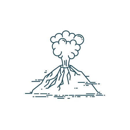 Volcano exploding. Vector linear illustration isolated on white backgroundのイラスト素材