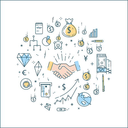 Vector flat linear bussines, finance, money concept in round compositionのイラスト素材