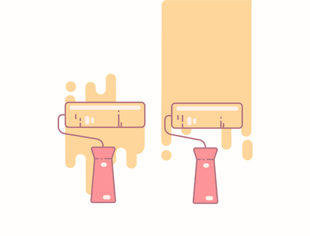 Paint roller with trails on the wall. Paint tool icons isolated on whiteのイラスト素材