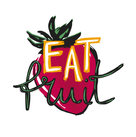 Eat fruit poster with strawberry on whiteのイラスト素材