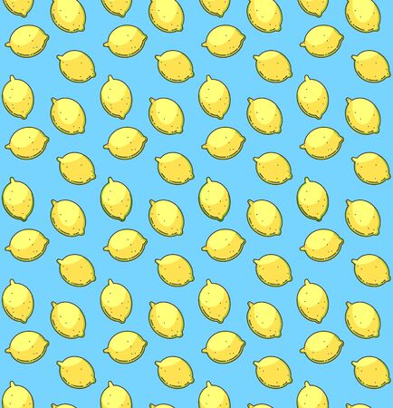 Lemons on blue background. Vector bright print.のイラスト素材