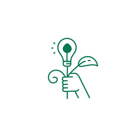 Abstract green energy icon. Hand holds eco bulb.のイラスト素材