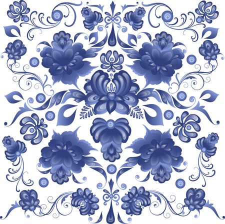 Floral Background in Gzhel Style - in vectorのイラスト素材
