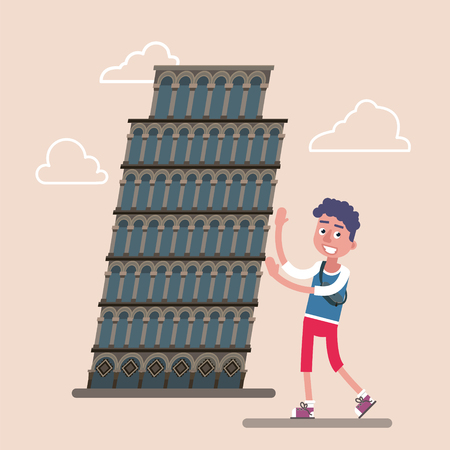 Pisa Tower with Tourist. Travel Italy - in vectorのイラスト素材