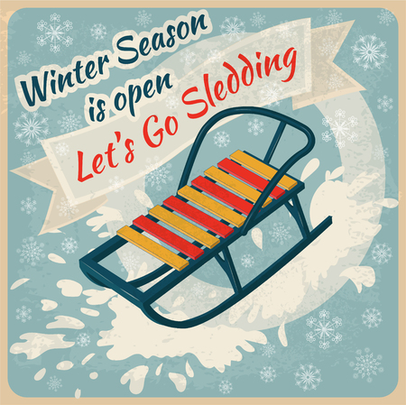 Winter Season. Lets Go Sledding Retro Poster - in vectorのイラスト素材