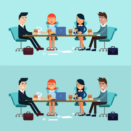 Horizontal Banners Business Meeting, Teamwork, Development. Vector illustration in flat styleのイラスト素材