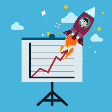 New Business Project Startup Concept Design with Rocket in flat style. Modern illustration in vectorのイラスト素材