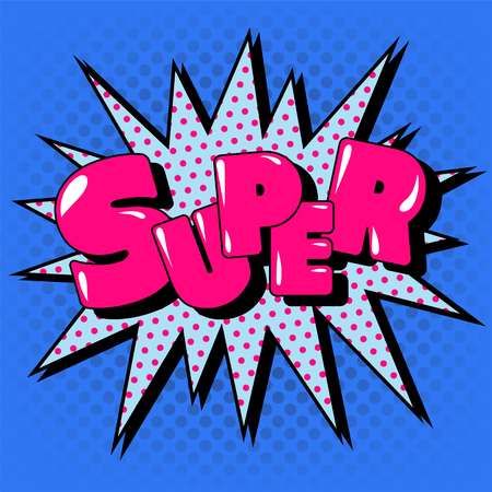 Comics Bubble with Expression Super in Vintage Style. Vector illustrationのイラスト素材