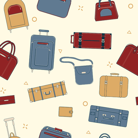 Seamless Travel Pattern with Baggage and Suitcases in Vector in Vintage Styleのイラスト素材