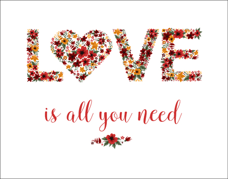 Happy Valentine's Day Greeting Card with Floral Love. Vector illustrationのイラスト素材
