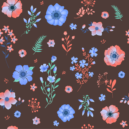 Seamless Pattern with Flowers and Leaves for decoration in vectorのイラスト素材