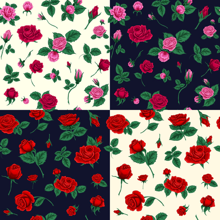 Set of Floral Seamless Patterns with Roses. Vector illustration for your celebrationのイラスト素材