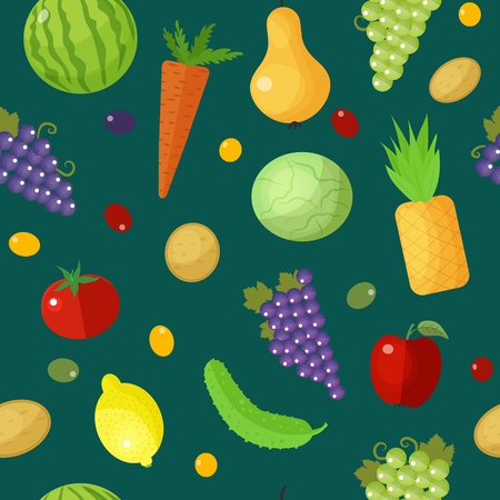 Fruits and Vegetables Seamless Pattern. Healthy Eating Concept. Vector illustrationのイラスト素材