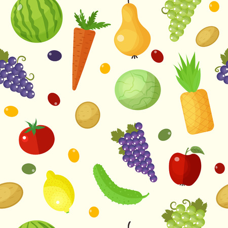 Fruits and Vegetables Seamless Pattern. Healthy Eating Concept. Vector illustrationのイラスト素材