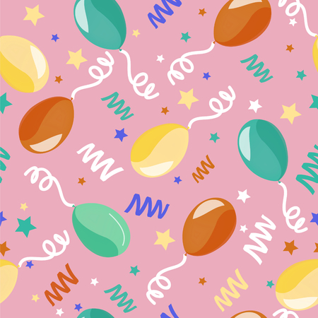 Happy Birthday Seamless Pattern with Balloons for Children Party. Vector illustrationのイラスト素材