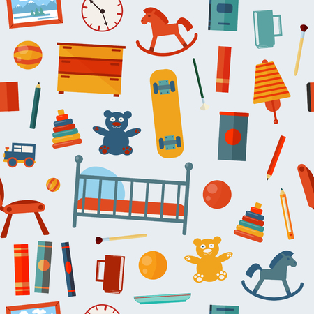 Children Bedroom Seamless Pattern with Toys. Vector illustration in flat styleのイラスト素材