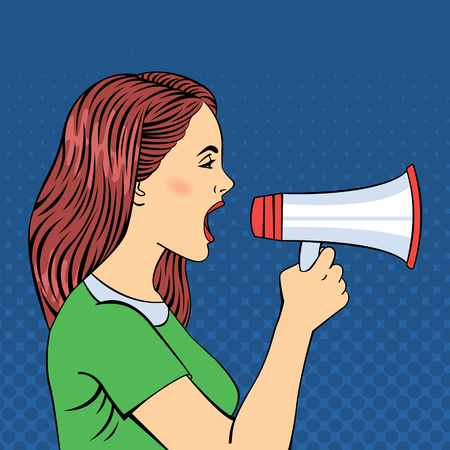 Pop Art Style Woman Screaming in Megaphoneのイラスト素材