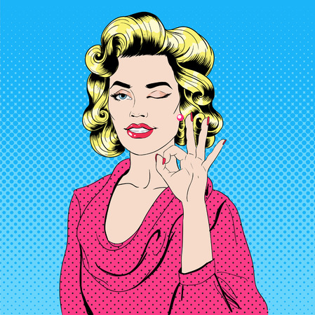 Pop Art Style Girl Gesturing Okayのイラスト素材
