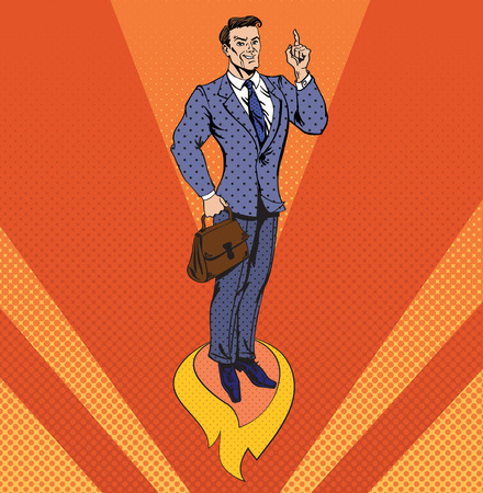 Businessman in Pop Art Style Star Up Concept. Business Banner. Vector illustrationのイラスト素材