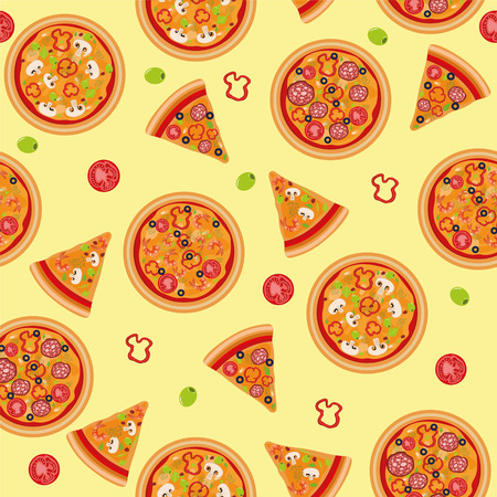 Pizza Seamless Pattern with Ingredients. Vector illustrationのイラスト素材
