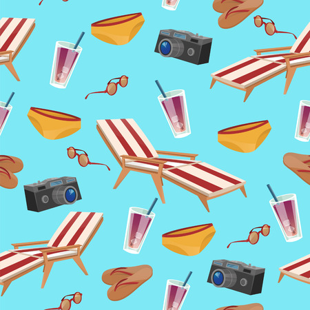 Time to Travel. Summertime Holidays Seamless Pattern with Swimming Accessories. Vector illustrationのイラスト素材