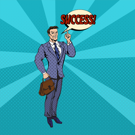 Successful Businessman Pop Art Banner. Vector illustrationのイラスト素材