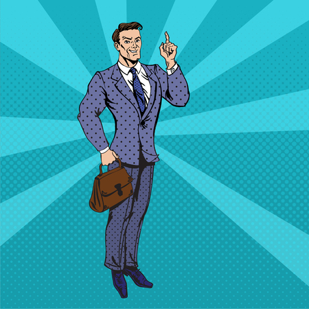 Successful Businessman Pop Art Banner. Vector illustrationのイラスト素材