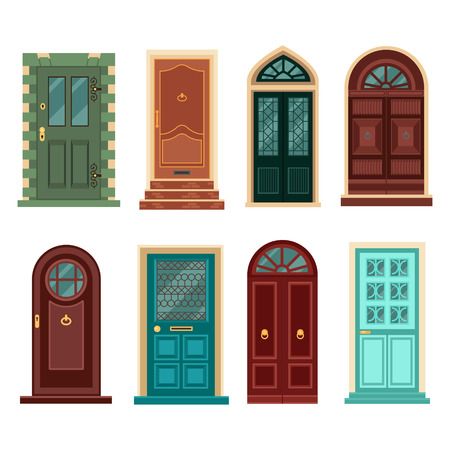 Set of Vintage Doors. Vector illustration in flat styleのイラスト素材