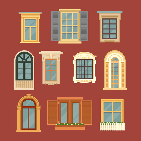 Set of Vintage Windows. Vector illustration in flat styleのイラスト素材