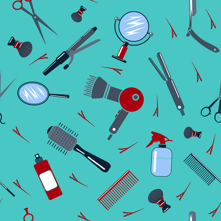 Barber and Hairdresser Tools Seamless Pattern. Vector illustration in flat styleのイラスト素材
