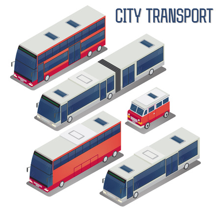Isometric City Transportation Bus Set. Vector illustrationのイラスト素材