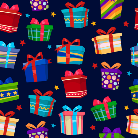 Colorful Gift Boxes Seamless Pattern. Vector illustrationのイラスト素材