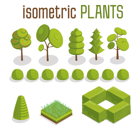 Isometric Trees, Grass and City Plants Set. Vector illustrationのイラスト素材
