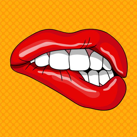 Pretty Female Lips in Retro Pop Art Style. Vector illustrationのイラスト素材