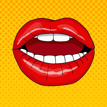 Pretty Female Lips in Retro Pop Art Style. Vector illustrationのイラスト素材
