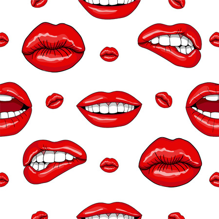 Lips Seamless Pattern in Retro Pop Art Style. Vector illustrationのイラスト素材