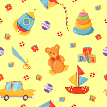 Seamless Pattern with Children Toys. Vector illustrationのイラスト素材