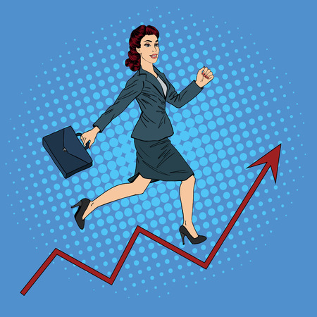 Success in Business. Pop Art Businesswoman Climbing Up the Career Ladder.のイラスト素材