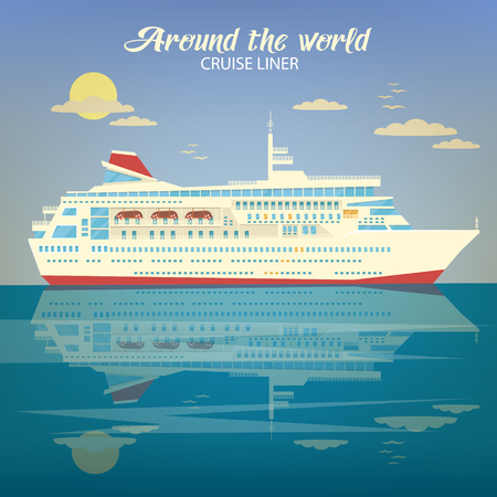 Around the World Travel Banner with Cruise Liner.のイラスト素材