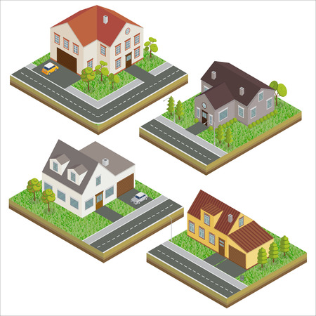Modern Houses. Modern Home. Isometric Concept. Real Estate. Cottage. Isometric House. Computer Icon. Modern Scandinavian Style. Vector illustrationのイラスト素材