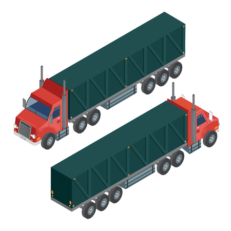 Cargo Transportation. Isometric Truck. Isometric Transportation. Cargo Trailer. Delivery Truck. Logistics Transportation. Mode of Transportation. Cargo Truck. Vector illustrationのイラスト素材