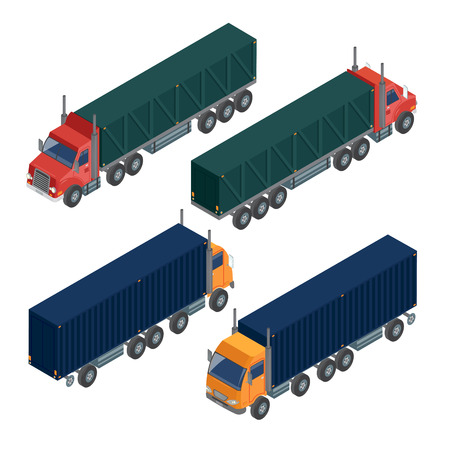 Cargo Transportation. Isometric Truck. Isometric Transportation. Cargo Trailer. Delivery Truck. Logistics Transportation. Mode of Transportation. Cargo Truck. Vector illustrationのイラスト素材