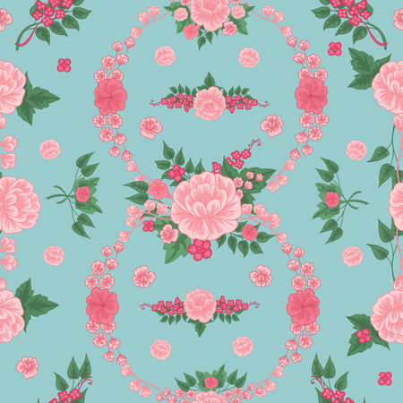 Floral Background. Seamless Pattern. Flowers and Leaves. Vintage Flowers. Floral Elements. Vector backgroundのイラスト素材