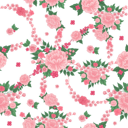 Floral Background. Seamless Pattern. Flowers and Leaves. Vintage Flowers. Floral Elements. Vector backgroundのイラスト素材