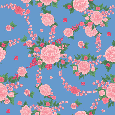 Floral Background. Seamless Pattern. Flowers and Leaves. Vintage Flowers. Floral Elements. Vector backgroundのイラスト素材