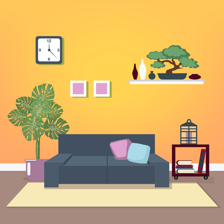 Modern Interior. Living Room. Room Design. Minimalism Style. Room with Furniture. Vector illustrationのイラスト素材
