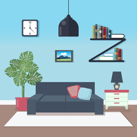 Modern Interior. Living Room. Room Design. Minimalism Style. Room with Furniture. Vector illustrationのイラスト素材