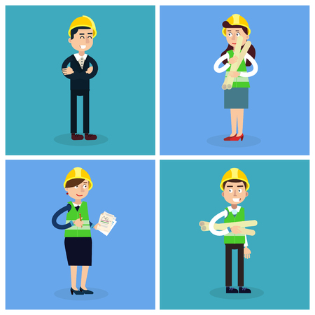 Construction Workers. Engineer and Project Manager. Construction Engineering. Vector illustrationのイラスト素材